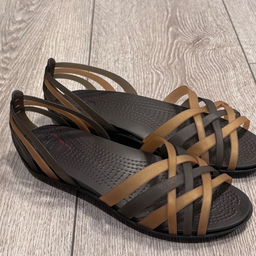 Crocs Isabella Strappy Sandals Womens 9 Brown Bronze Huarache Jelly Flat Shoes - Picture 3 of 7